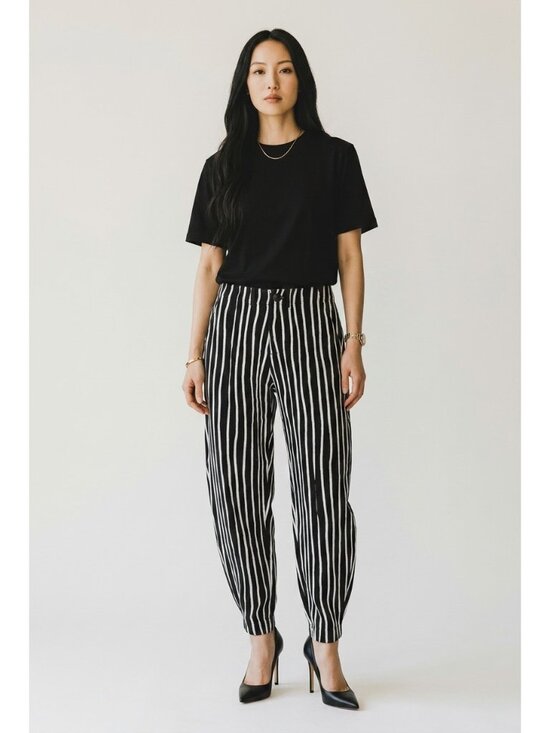 Bitte Kai Rand Pants - Bitte Kai Rand Linen Strips Tapered Pants Womens Large Ballon Leg Zebra Print